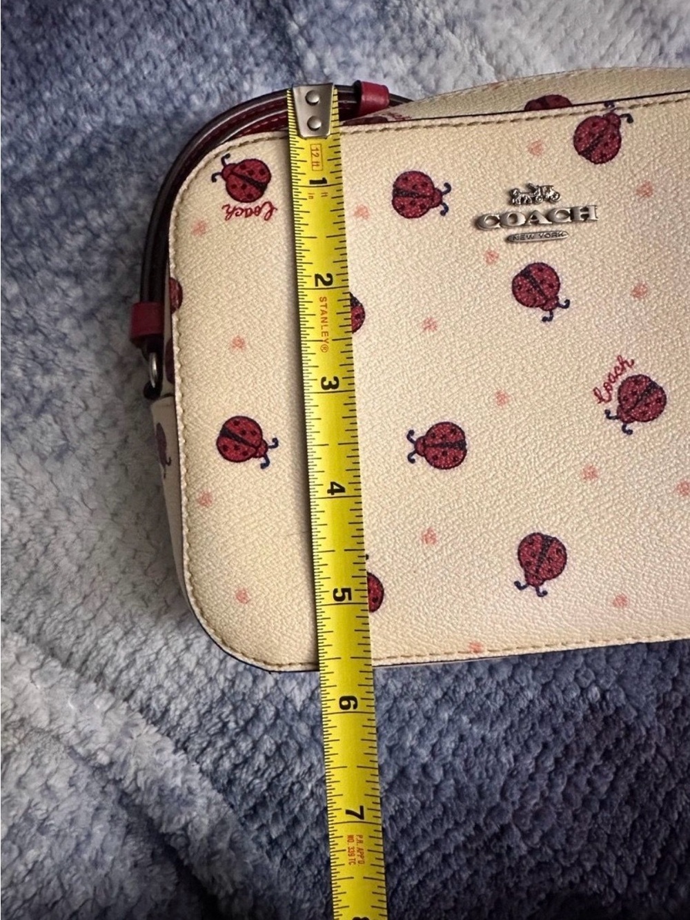 Coach Mini Camera Bag in Chalk Ladybug Print Leather - Picture 4 of 6